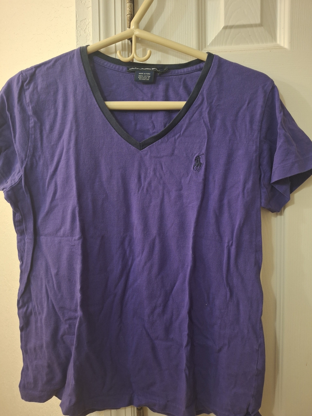 Polo by Ralph Lauren Men's Purple V-Neck Tee with Navy Trim